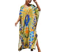 L-Peach Damen Bohemian Kaftan Nachthemd Langes Loungewear Strandkleid Vertuschungen Robe Sarong Pareo