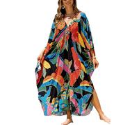 L-Peach Damen Bohemian Kaftan Nachthemd Langes Loungewear Strandkleid Vertuschungen Robe Sarong Pareo