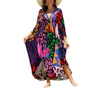 L-Peach Damen Bohemian Kaftan Nachthemd Langes Loungewear Strandkleid Vertuschungen Robe Sarong Pareo