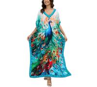 L-Peach Damen Sommer Ethnischer Druck Kaftan Maxi Langes Strandkleid Pareos Strandhemd Bademode Bikini Cover Ups