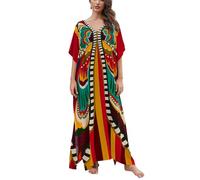 L-Peach Damen Sommer Lang Ethno Print Strandkleid Kimono Maxi Kaftan Cover Ups, A Gelb Grün, Einheitsgröße