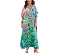 L-Peach Damen Sommer Lang Ethno Print Strandkleid Kimono Maxi Kaftan Cover Ups, A Green 2, Einheitsgröße