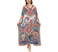 L-Peach Damen Sommer Lang Ethno Print Strandkleid Kimono Maxi Kaftan Cover Ups, A1, mehrfarbig 1, One size