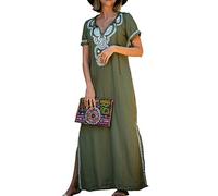 L-Peach Damen Strandkleid mit Stickerei Bohemian Kimono Strand Kaftan Nachtwäsche Sarong Pareo, One size