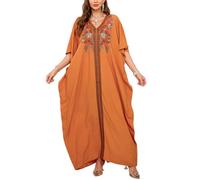 L-Peach Stickerei geräumiges Nachthemd mit seitlichem Schlitz türkische Kaftans Strand-Kaftan-Kleider Badeanzug-Überzüge, A Orange, Einheitsgröße