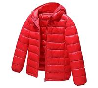 L SERVER Daunenjacke Kinder Jungen mit Kapuze Winddichter Warmer Parka Mädchen Stylische Leichte Winterjacke Sportliche Steppjacke Wintermantel, Rot, 134-140