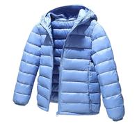L SERVER Daunenjacke Kinder Jungen mit Kapuze Winddichter Warmer Parka Mädchen Stylische Leichte Winterjacke Sportliche Steppjacke Wintermantel, Hellblau, 164