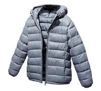 L SERVER Daunenjacke Kinder Jungen mit Kapuze Winddichter Warmer Parka Mädchen Stylische Leichte Winterjacke Sportliche Steppjacke Wintermantel, Grau, 152-158