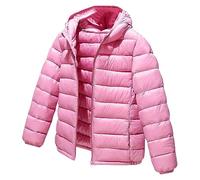 L SERVER Daunenjacke Kinder Jungen mit Kapuze Winddichter Warmer Parka Mädchen Stylische Leichte Winterjacke Sportliche Steppjacke Wintermantel, Rosa, 146