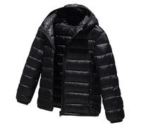 L SERVER Daunenjacke Kinder Jungen mit Kapuze Winddichter Warmer Parka Mädchen Stylische Leichte Winterjacke Sportliche Steppjacke Wintermantel, Schwarz, 134-140