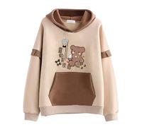 L SERVER Hoodie Mädchen Bequemer Modischer Kapuzenpullover Kinder Niedliches Sweatshirt mit Cartoon-Druck Frühling und Herbst Lässigen Sport Pullover, Khaki - Bärenjunges, M/152-158