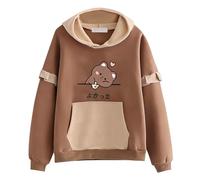 L SERVER Hoodie Mädchen Bequemer Modischer Kapuzenpullover Kinder Niedliches Sweatshirt mit Cartoon-Druck Frühling und Herbst Lässigen Sport Pullover, Braun - Niedlich, L/164