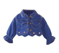 L SERVER Jeansjacke Kinder Mädchen Hohe Taille Kurze Jacke Stylische Übergangsjacke Klassischer Mantel für Frühjahr und Herbst, Dunkelblau, 134-140