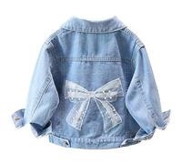 L SERVER Kinder Jeansjacke Mädchen Bestickte Übergangsjacke Modische Windjacke Lässige Outdoor-Jacke für Frühling und Herbst, Denimblau B, 122-128