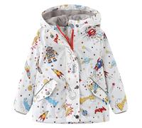 L SERVER Kinder Softshelljacke Mädchen Fleece Übergangsjacke mit Kapuze Winddichte Windjacke Jungen Bedruckte Outdoor-Jacke, Roboter B, 134-140