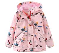L SERVER Kinder Softshelljacke Mädchen Fleece Übergangsjacke mit Kapuze Winddichte Windjacke Jungen Bedruckte Outdoor-Jacke, Rosa A, 92-98