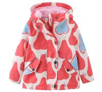 L SERVER Kinder Softshelljacke Mädchen Fleece Übergangsjacke mit Kapuze Winddichte Windjacke Jungen Bedruckte Outdoor-Jacke, Birne, 86