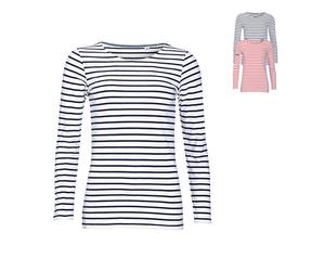 L01403 SOL´S Damen Langarm T-Shirt Marine Gestreift White M