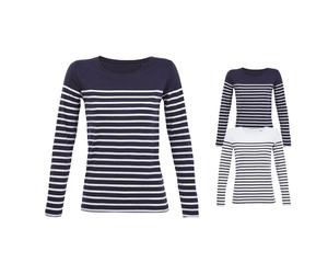 L03100 SOLS Damen Langarm T-Shirt MATELOT Gestreift French Navy XL