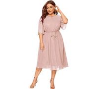 L9 Oversize Blumen Kleider Frauen V-Ausschnitt Kleid Sommerkleid Lose Chiffon-Kleid Casual Rock Damenkleid Großes Kleid Strandkleid (ZZ-11-Pink, XXL)