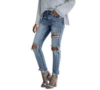 L9WEI Damen Stretch Jeans Slim Zerrissene Hose mit Sichtbarer Knopfleiste Elegant Hohe Taille Skinny Hosen Streetwear Mode Stretchy Jeanshosen (W03-A, L)