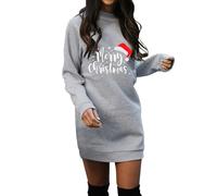L9WEI Damen Weihnachten Sweatkleid Langarm Minikleid Druck Sweatshirt Kurz Hoodie Kleid Casual Herbst Winter Festliche Kleidung