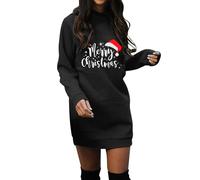 L9WEI Damen Weihnachten Sweatkleid Langarm Minikleid Druck Sweatshirt Kurz Hoodie Kleid Casual Herbst Winter Festliche Kleidung