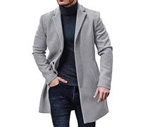 L9WEI Jacke Herren Winter, Herren Winter Stehkragen Winterjacke Lässige Mode Einreiher Wollfutter Mittellanger Mantel Slim Trenchcoat Lang Wollmantel
