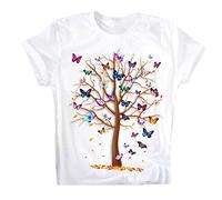 L9WEI Kurzarm T-Shirt Damen Schmetterling Drucken Shirt Elegant Oberteile Loose Schlupfhemd Sommer Kurzarm Tops Bluse Casual Shirts