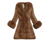 L9WEI L9 Kunstpelz Mantel Lang Damen Oversized Mit Kapuze Elegant Faux Pelz Einfarbig Felljacke Warme Plüschmantel Lose Winter (Y-011-Brown, M)