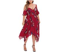 L9WEI Oversize Blumen Kleider Frauen V-Ausschnitt Kleid Sommerkleid Lose Chiffon-Kleid Casual Rock Damenkleid Großes Kleid Strandkleid