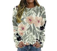L9WEI Party Oberteile Frauen, Sweatshirt O-Ausschnitt Bedruckt Langärmliges Sweatshirt Frauen Elegant Blumen Oberteil Warme Weiche Oberteile