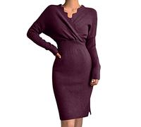 L9WEI Sexy Kleid Damen, Damen Langarm Minikleid Sexy Bodycon Strickkleid V-Ausschnitt Partykleid Frauen Elegant Freizeitkleid Weiche Tunic Pulloverkleid