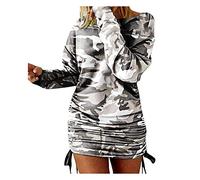 L9WEI Sexy Schulterfrei Kurz Kleid Damen Mode Drucken Kleider Elegant Kleider Sommerkleid Langarm Minikleid Slim Rock mit Falten Mini Kleider