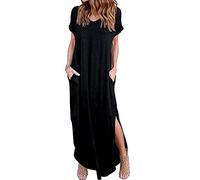 L9WEI Strandkleid Damen, Frauen Sommer Elegant Strandkleid Blumen Rundhals Strandkleider Sommerkleid Damen Große Größen Oversized Minikleid Tunika Kleid Damen