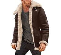 L9WEI Übergangsjacke Herren, Wildlederjacke Herren Winter Winterjacke mit Fell Stehkragen Lederjacke Bomberjacke Männer Winter Mantel Verdicken Übergangsjacke