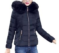 L9WEI Winterjacke mit Pelzkragen Damen Warm Winter Parka Jacke Einfarbig Kurz Mantel Frauen Dicke Fleecejacke Elegant Slim Übergangsjacke