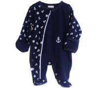 La Bortini Baby Einteiler mit Reißverschluss Unisex Baumwolle Anker Muster Marineblau Kratzschutz Umschlagärmel Größen 44 50 56 62 68 74 80 86 92 98 104 (50-56)