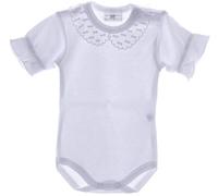 La Bortini Baby Kurzarmbody Weiß mit festlichem Kragen Mädchen Babykleidung für Taufe Fest Tracht elegant bequem weich atmungsaktiv Babybody Kleidung Geschenk Geburt Babymode feierlich (weiß, 74-80)
