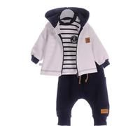 La Bortini Langarmshirt & Hose Kapuzenjacke Shirt und Hose Baby und Kinder Anzug 3Tlg elastisch, gestreift, 50 56 62 68 74 80 86 92 98 (blau, 74-80)