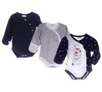 La Bortini Wickelbody 3er Pack Langarm Baby Body Baumwolle Blau Weiß mit Anker Größe 86-92 Kratzschutz