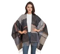 LA FERANI Designer Poncho Damen bunt Schwarz Cape Überwurf Wolle Mantel 150x130 Wollponcho Vintage Stil klassisch ASIN