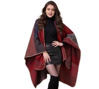 LA FERANI Designer Poncho Damen bunt Schwarz Cape Überwurf Wolle Mantel 150x130 Wollponcho Vintage Stil klassisch ASIN