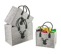 LA FIORE 24 Hochw. Filztasche Einkaufstasche Shopper Handtasche Festival Hirsch 3-er Set