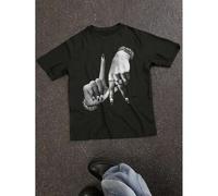 LA Gesture Print Y2K Style Crew Neck Short Sleeve 1pc Loose Fit T-Shirt - Cotton Knit Fabric, Regular Length, All-Season Wear