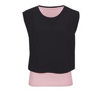 2-in-1-Shirt LASCANA ACTIVE "Tropical", Damen, Gr. L (44/46), schwarz, rosa, Obermaterial: 66% Polyester, 29% Viskose, 5% Elasthan, unifarben mit Farbeinsatz, figurumspielend hüftlang, Rundhals, Rippb