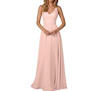 La_Marie Braut Edel Spitze Chiffon Champagner Brautjungfernkleider Abendkleider Partykleider Lang A-Linie Rock -34 Perlen Rosa