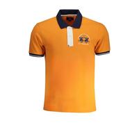 La Martina Orange Cotton Polo Herren Shirt, Orange/Abendrot im Zickzackmuster (Sunset Chevron), Klein