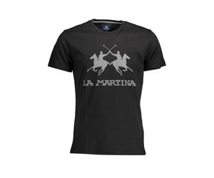 La Martina Schwarzes Baumwoll-Herren-T-Shirt L