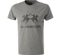 LA MARTINA T-Shirt Herren Regular Fit Kurzarm Rundhals Baumwolle grau, M